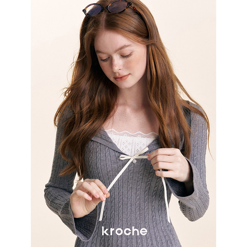 KROCHE レース 重ね着風 ニットワンピース KB4595