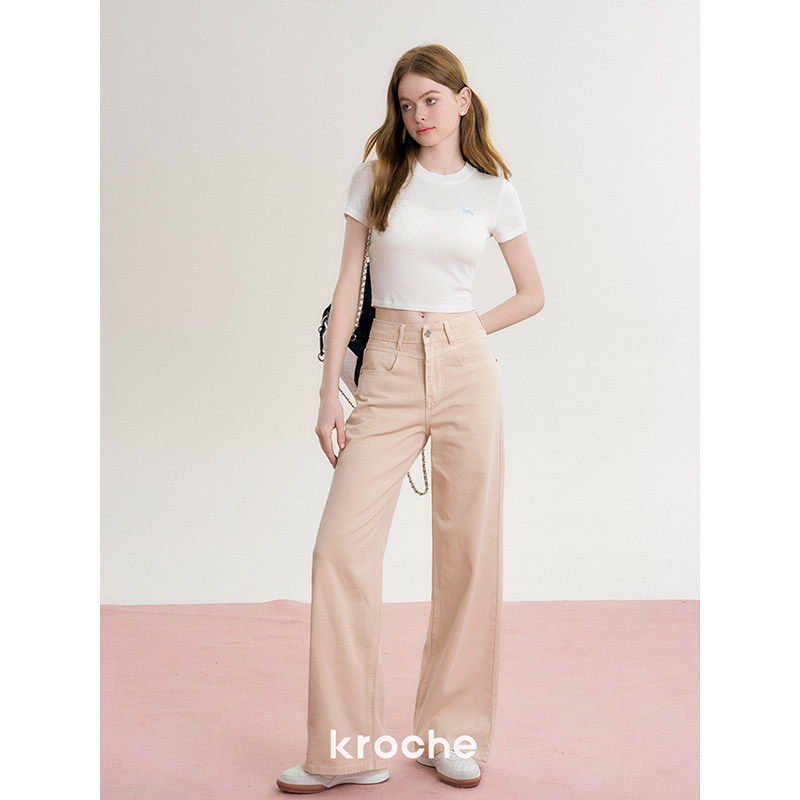 KROCHE デニム ハイウエスト ワイド ストレート デニムパンツ KB4029