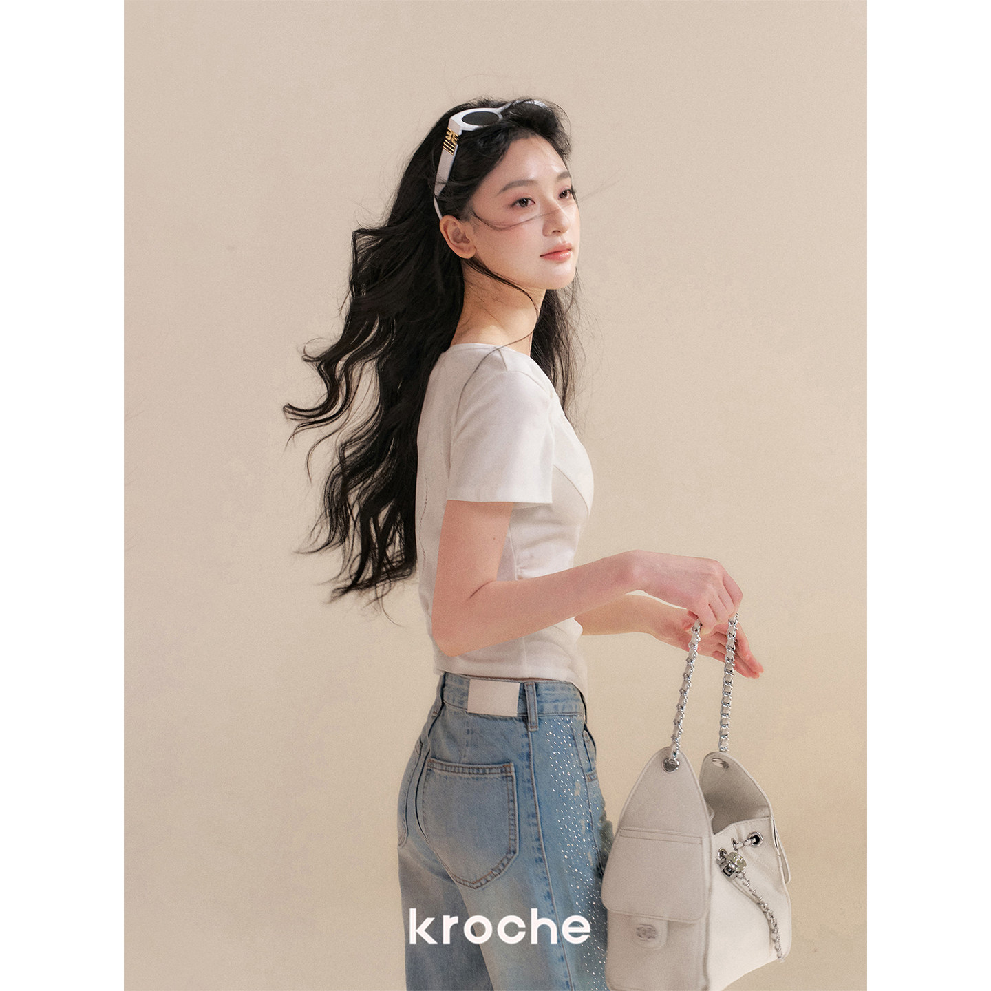 KROCHE リボン アシンメトリー 半袖 Tシャツ KEC4057