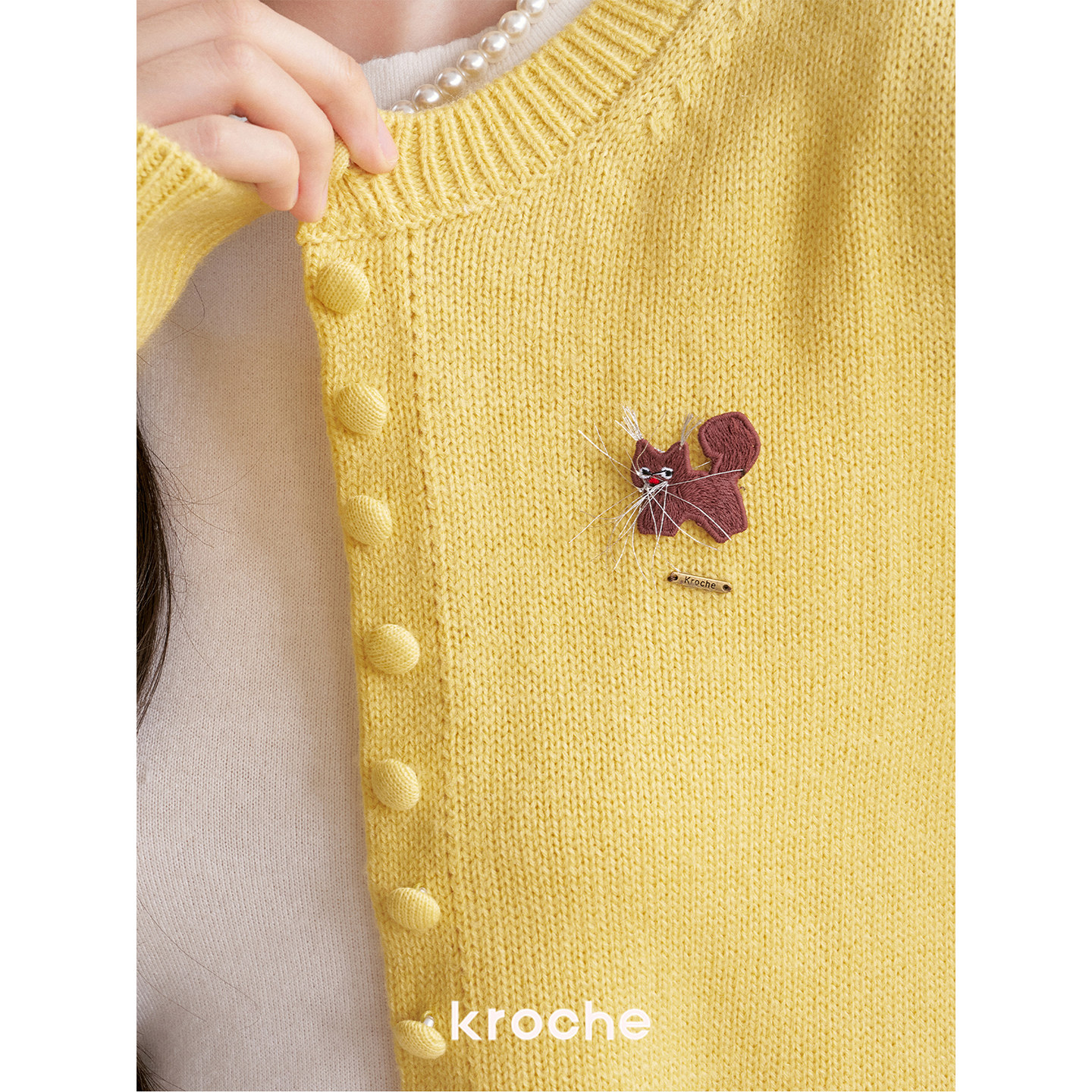 KROCHE 刺繍 配色 長袖 ニット KP1037