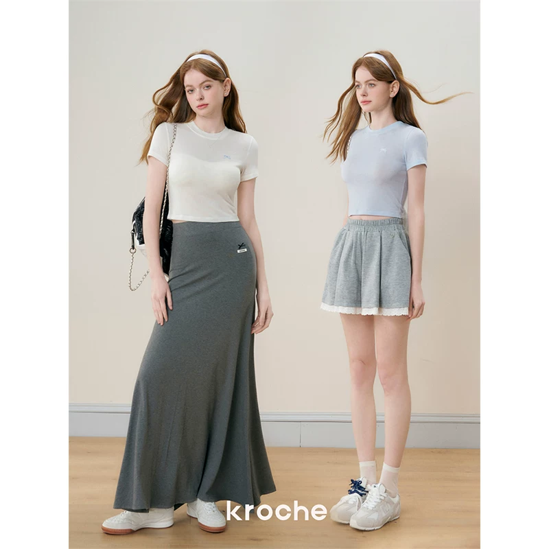 Кроше Woolen футболка с коротким рукавом, с бантом, круглый воротник, с вышивкой, slim fit