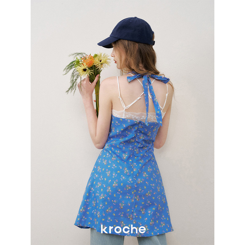KROCHE Vネック ホルターネック フラワー ワンピース KR2008