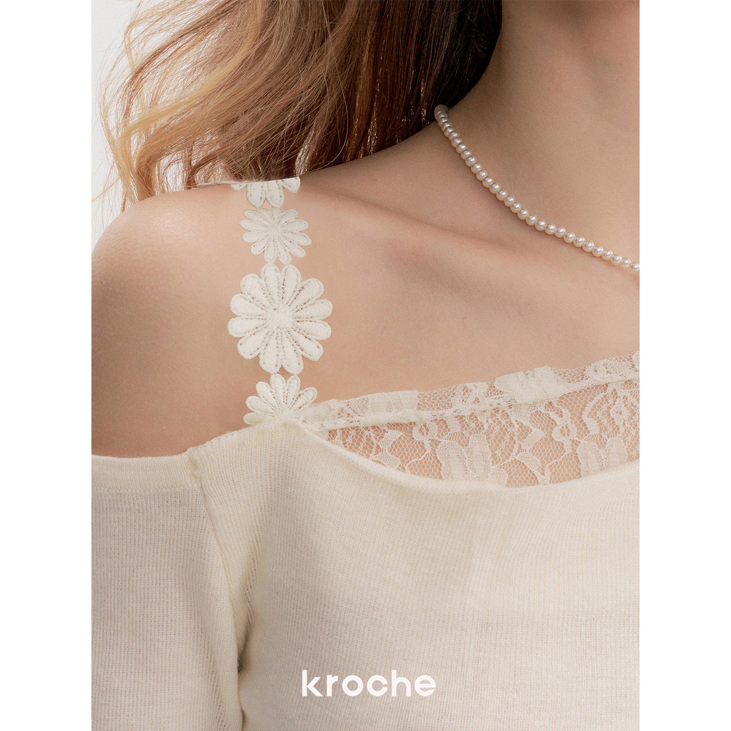 KROCHE レース アシンメトリー 重ね着風 長袖 ニット KP4013