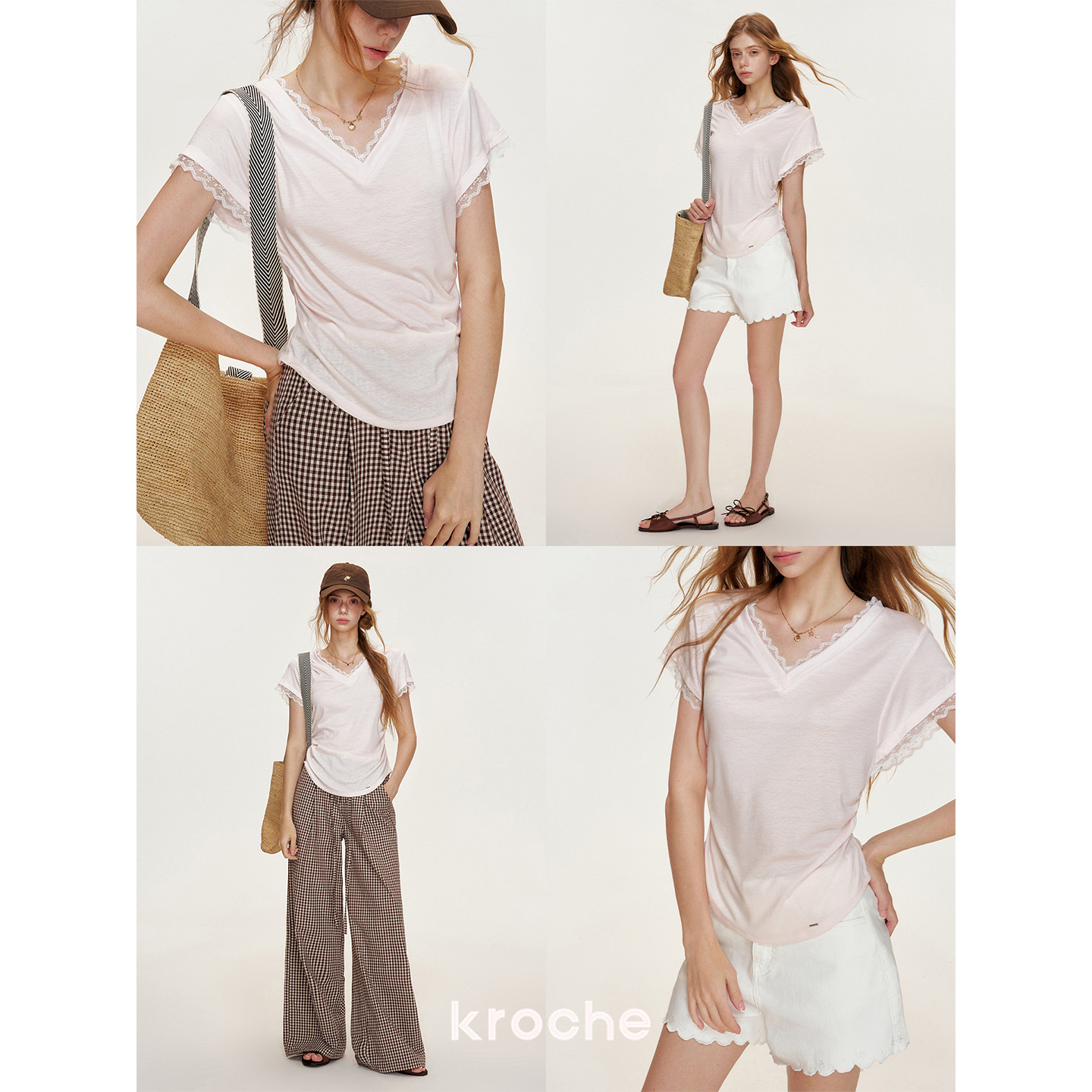 KROCHE レース 半袖 Tシャツ KEC6025