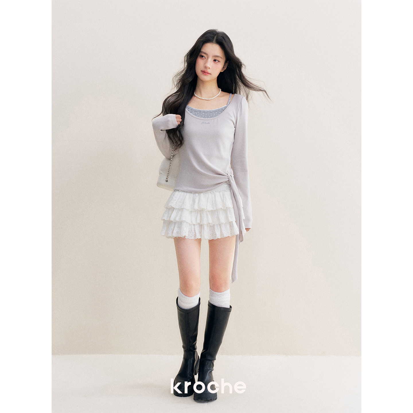KROCHE レース 長袖 Tシャツ KE8034