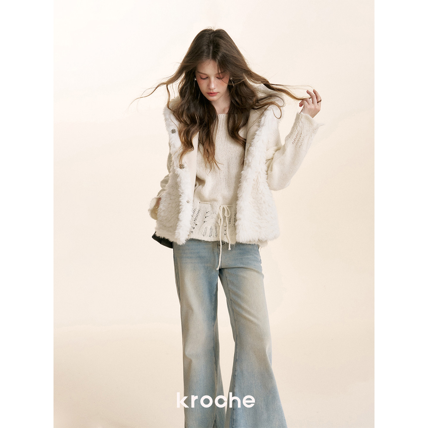 KROCHE レース オフショルダー ニット KTS4005