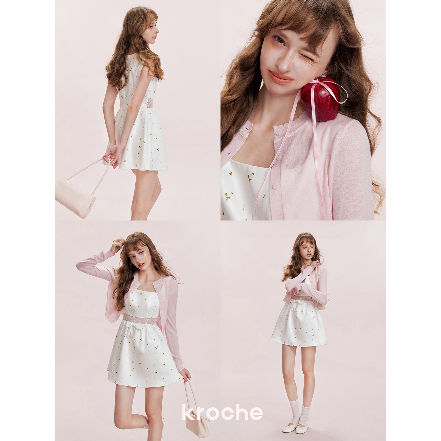 KROCHE レース スクエアネック フラワー 透かし編み ワンピース KR8130