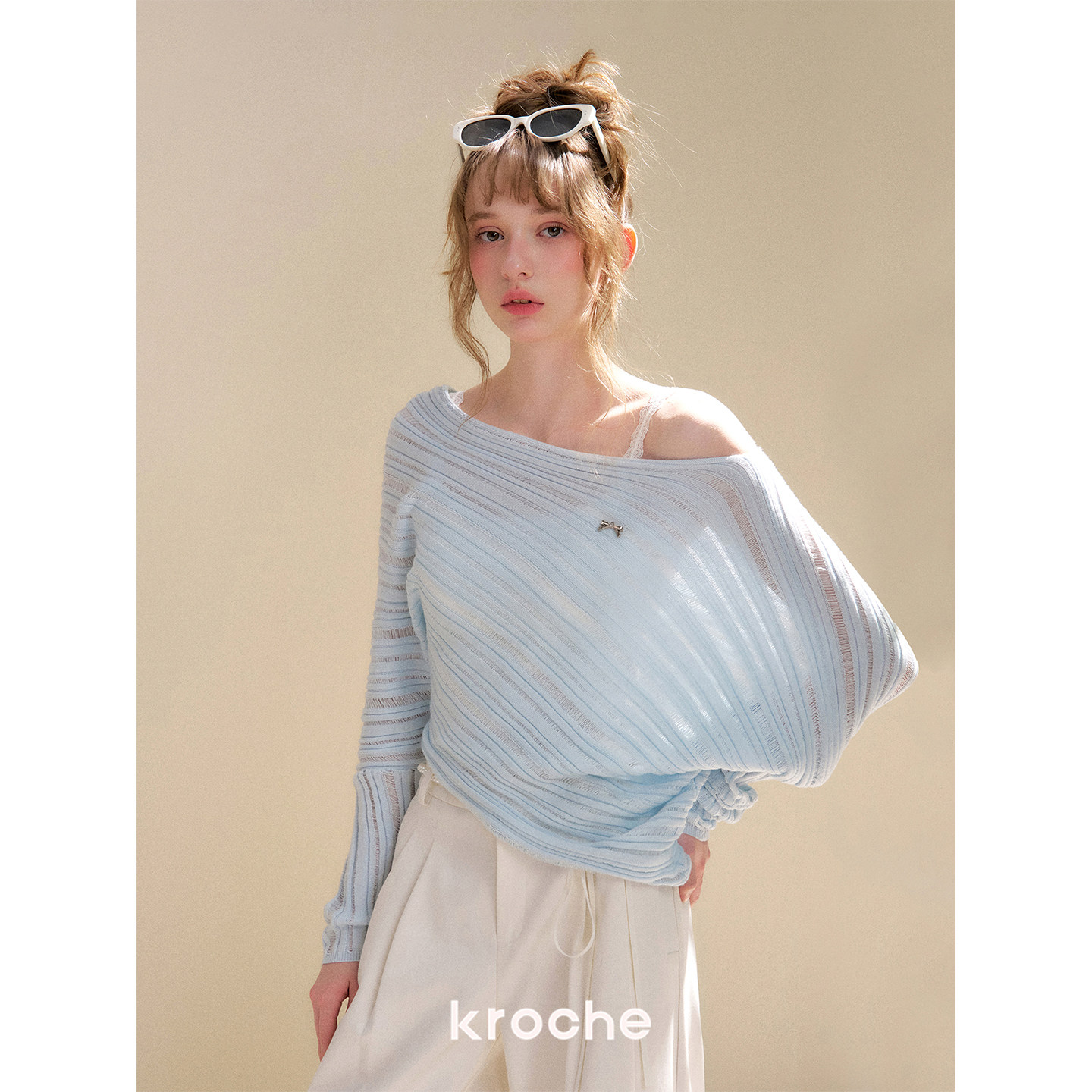 KROCHE アシンメトリー 透かし編み ニット KP9080