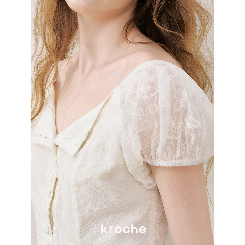 KROCHE パフスリーブ 刺繍 ワンピース KR9004
