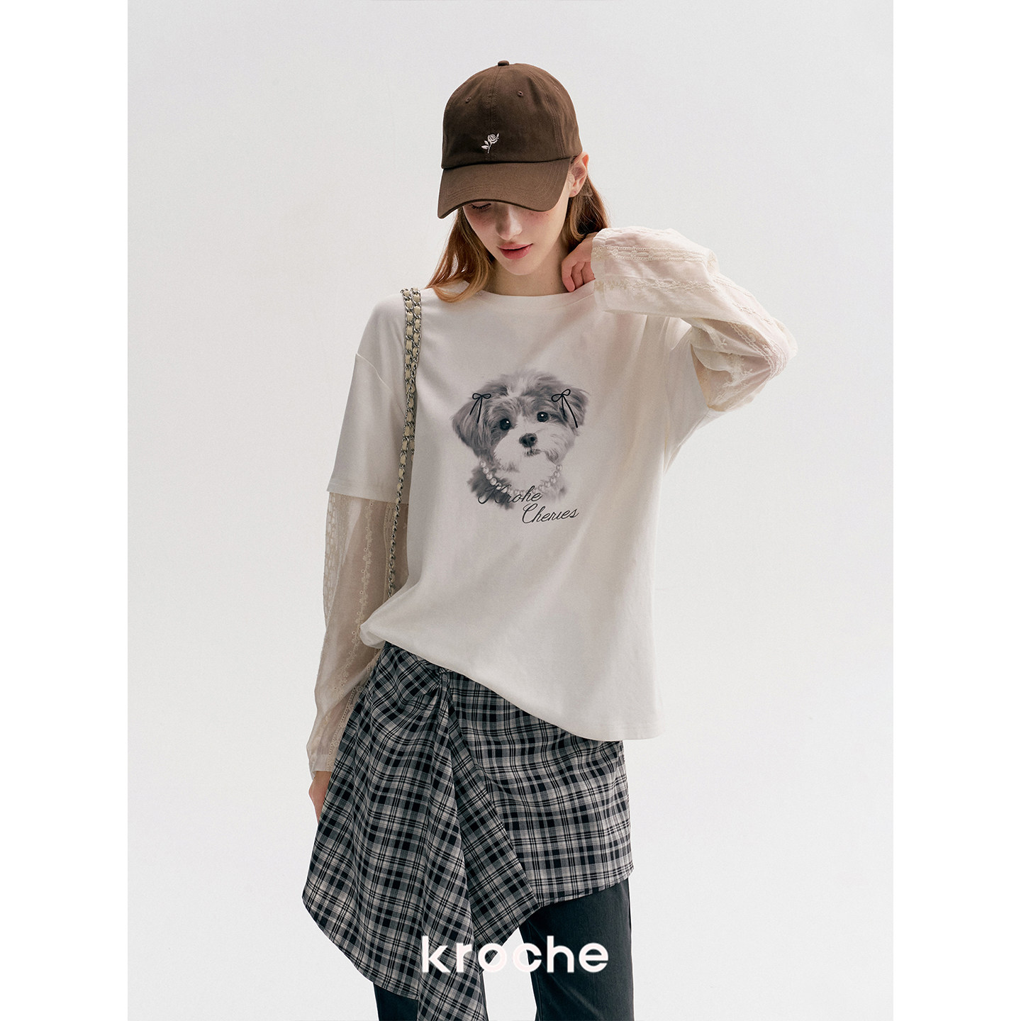 KROCHE 刺繍 透かし編み 長袖 Tシャツ KE4023
