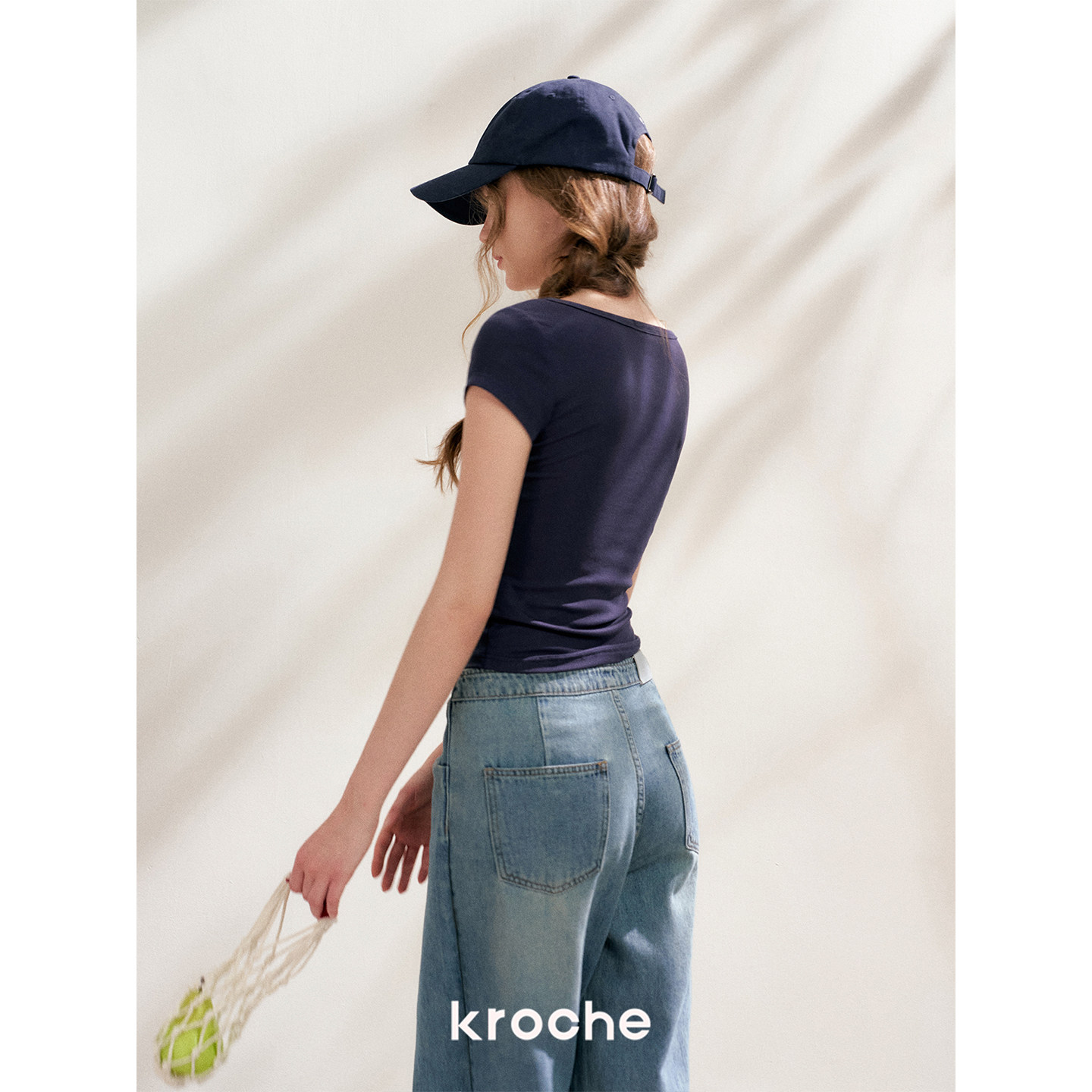 KROCHE レース Vネック 半袖 Tシャツ KEC9016