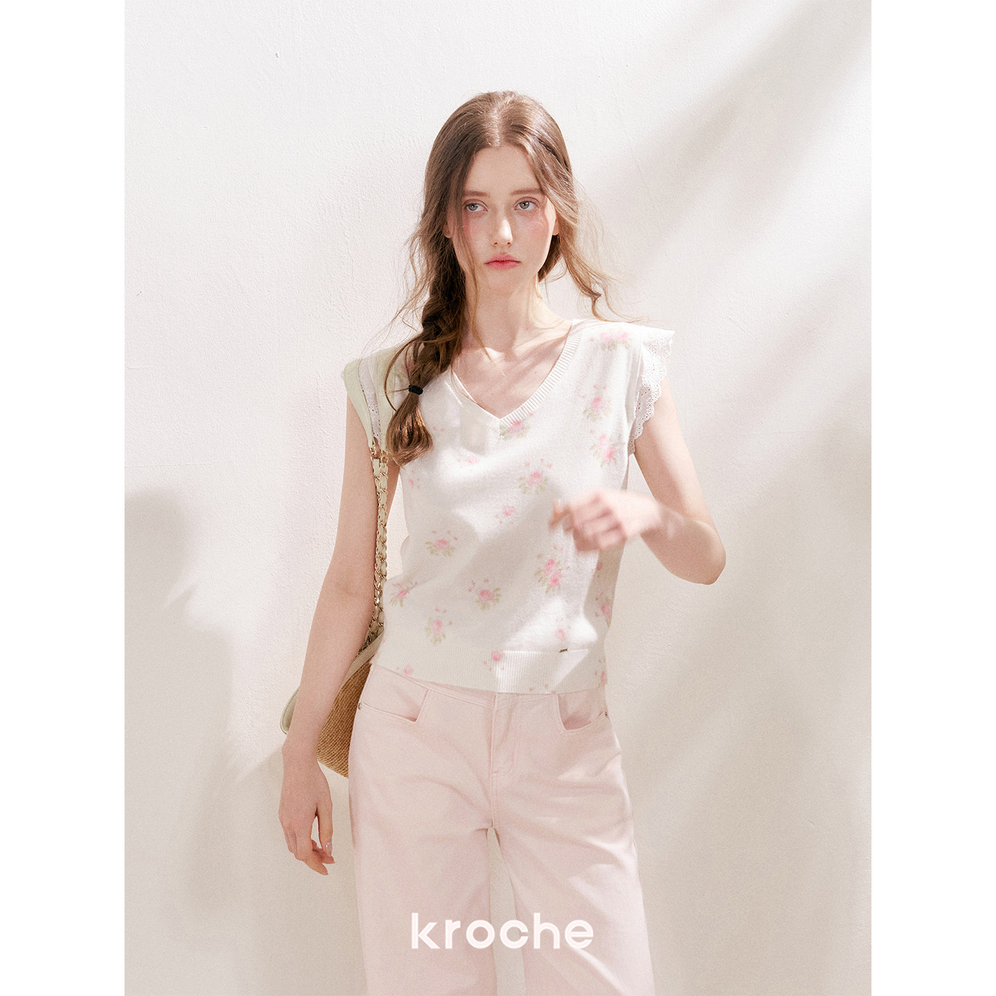 KROCHE レース プリント 半袖 Tシャツ KPC9097