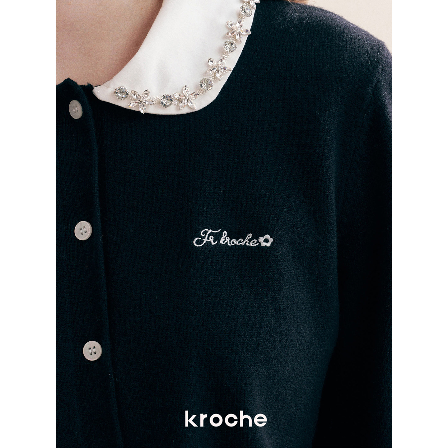 KROCHE 丸襟 配色 長袖 ニット KP3109