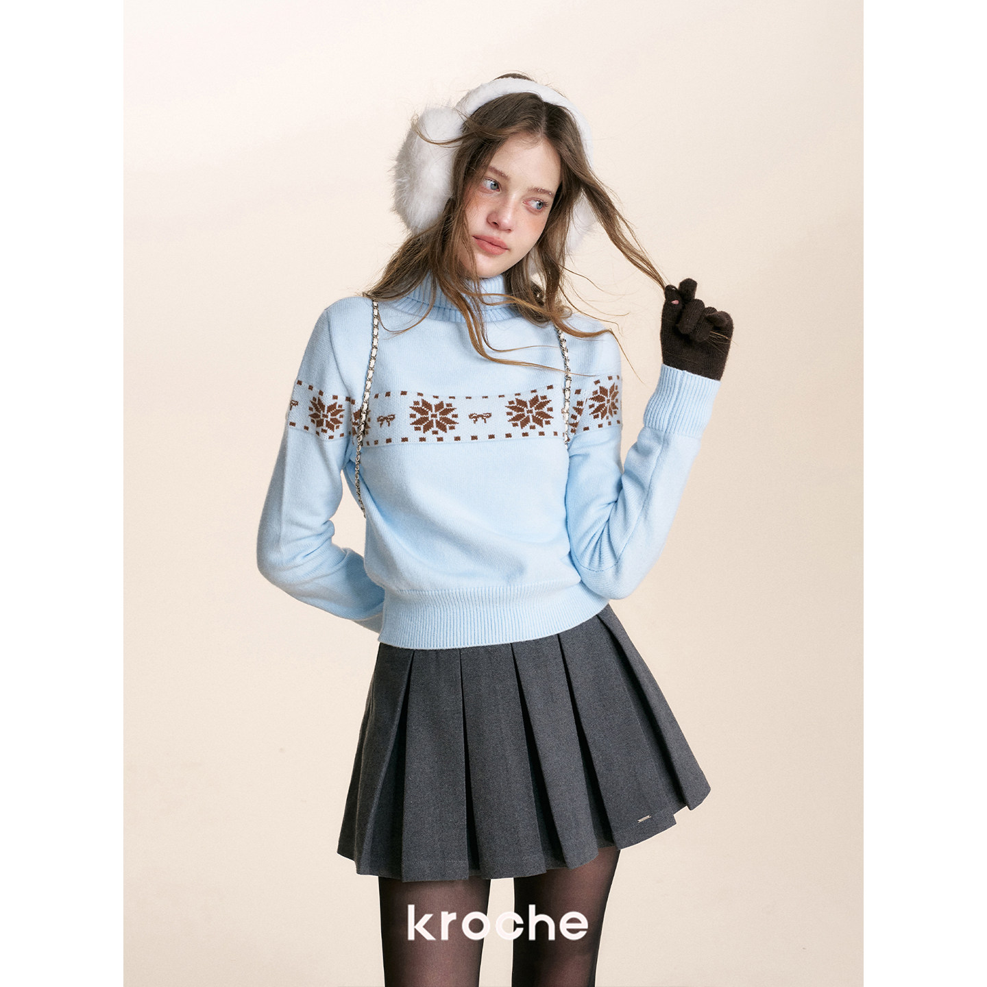 KROCHE リボン ジャカード 長袖 ニット KTS8007