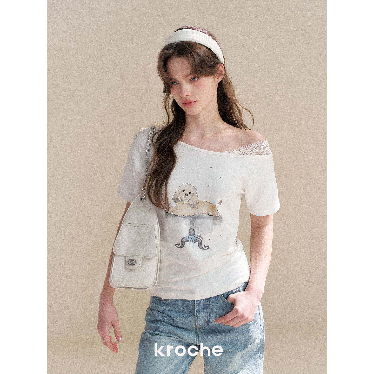 KROCHE レース アシンメトリー Tシャツ KEC4065