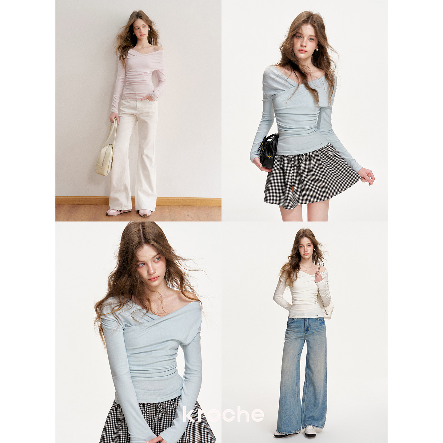 KROCHE オフショルダー 長袖 Tシャツ KE8047