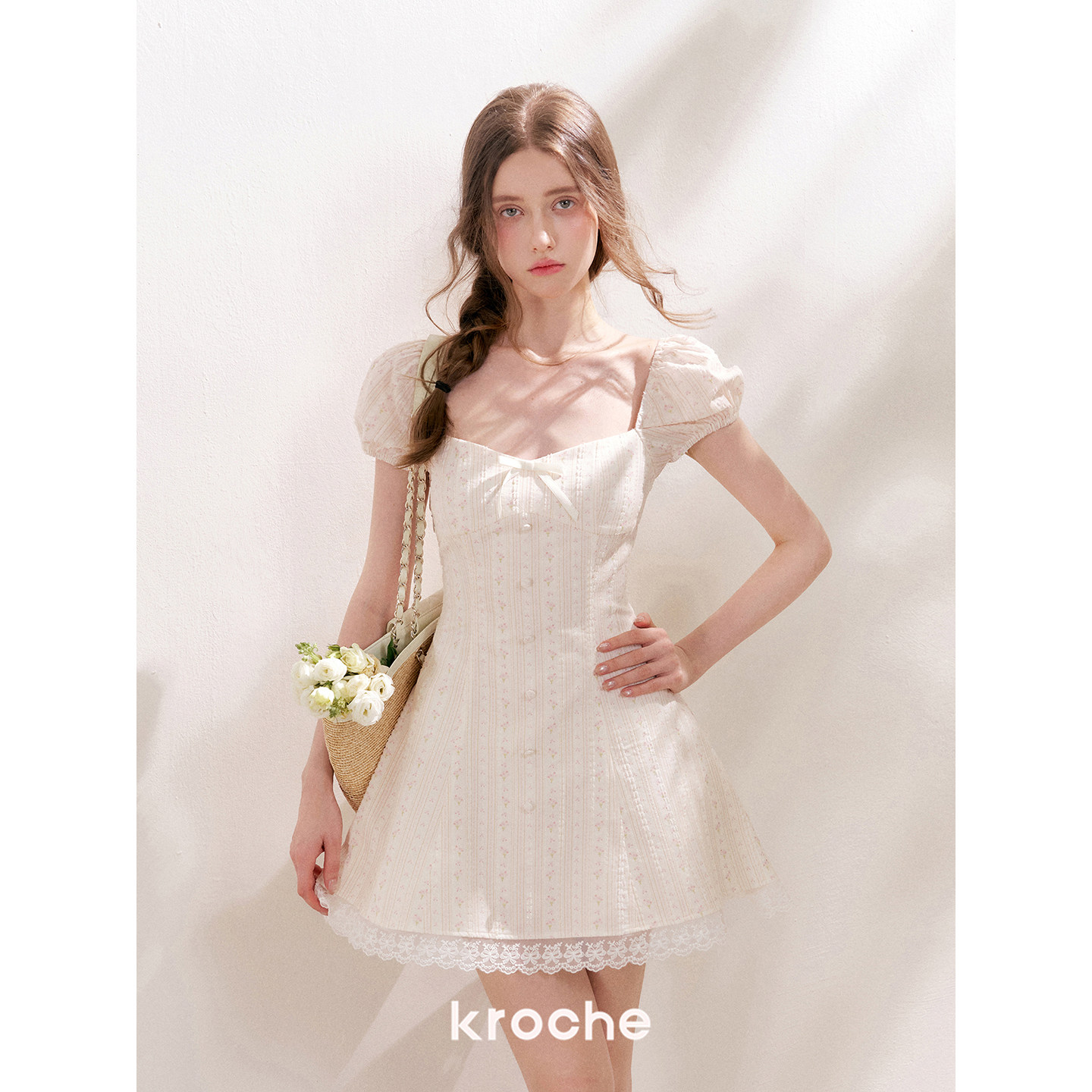 KROCHE レース フラワー ワンピース KR9112