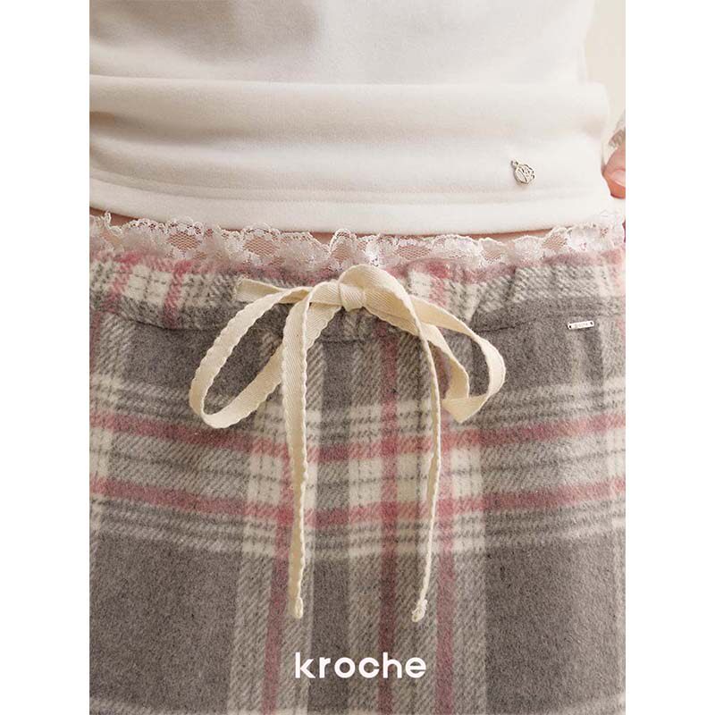 KROCHE レース チェック ストレート パンツ KB4649