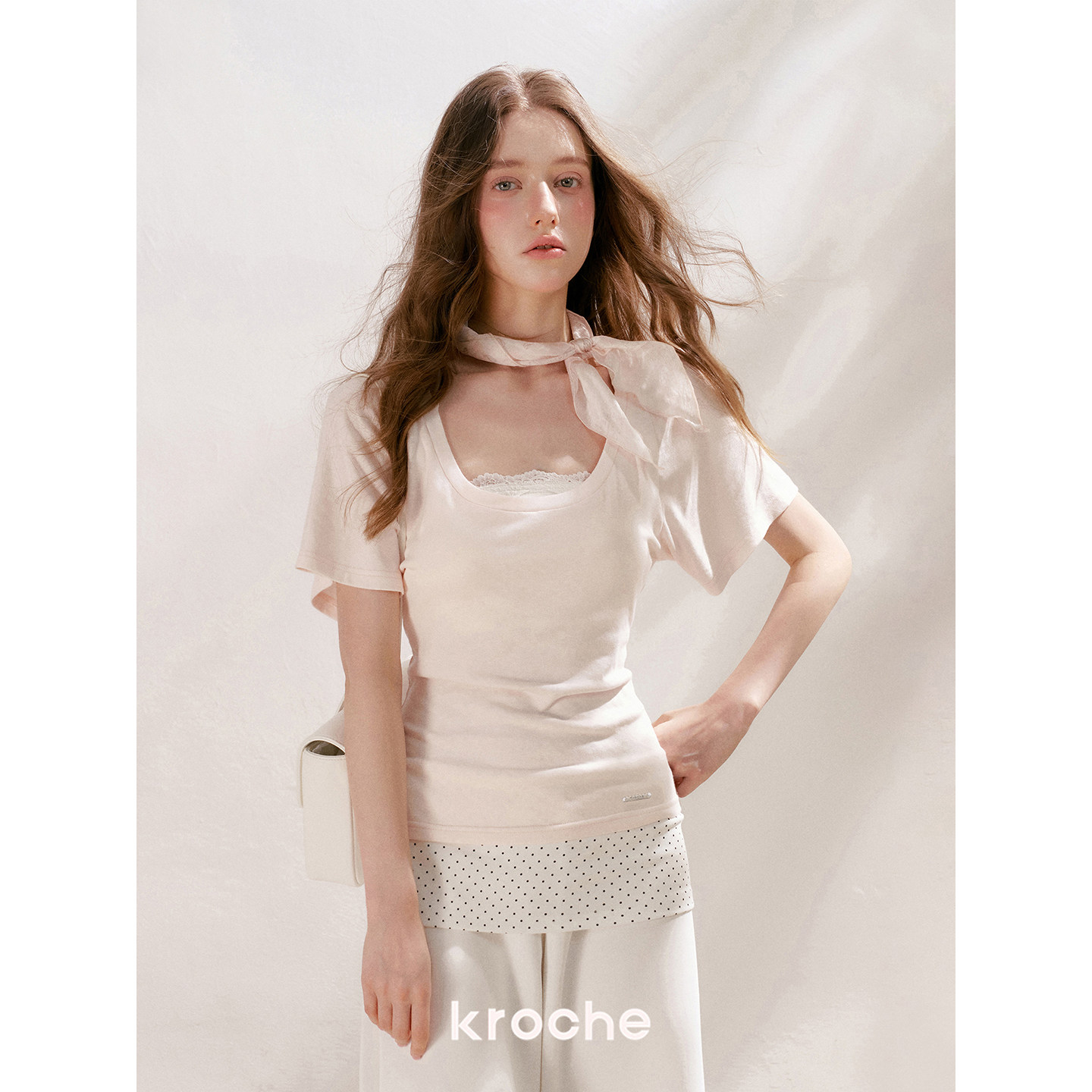 KROCHE ホルターネック 配色 半袖 Tシャツ KEC6073