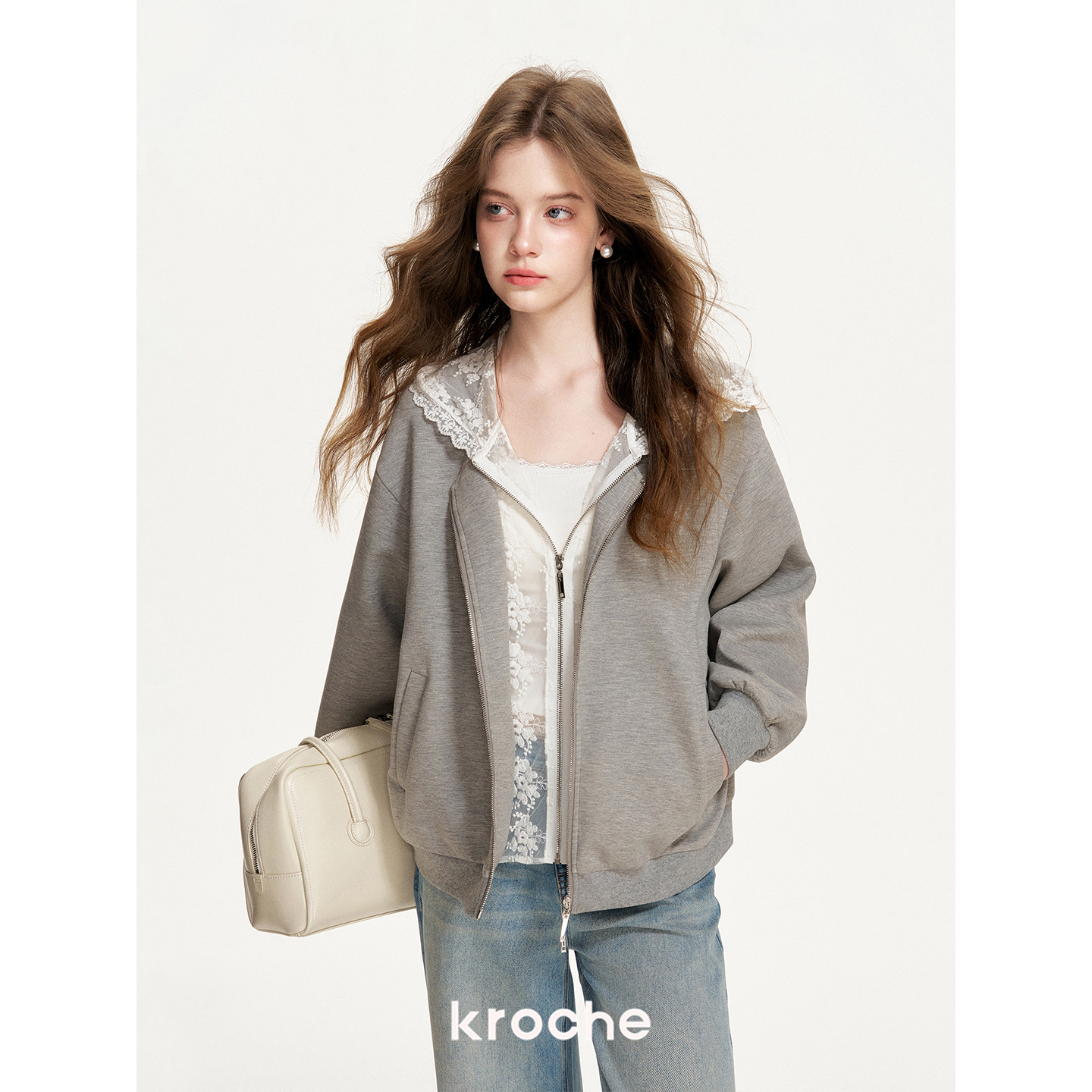 KROCHE レース フード付き スウェット・パーカー KVA7009