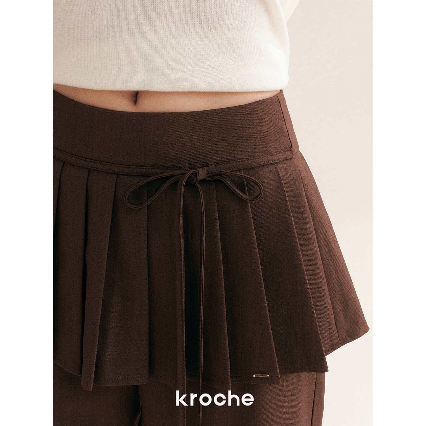 KROCHE プリーツ ワイド ストレート 重ね着風 パンツ KL3064