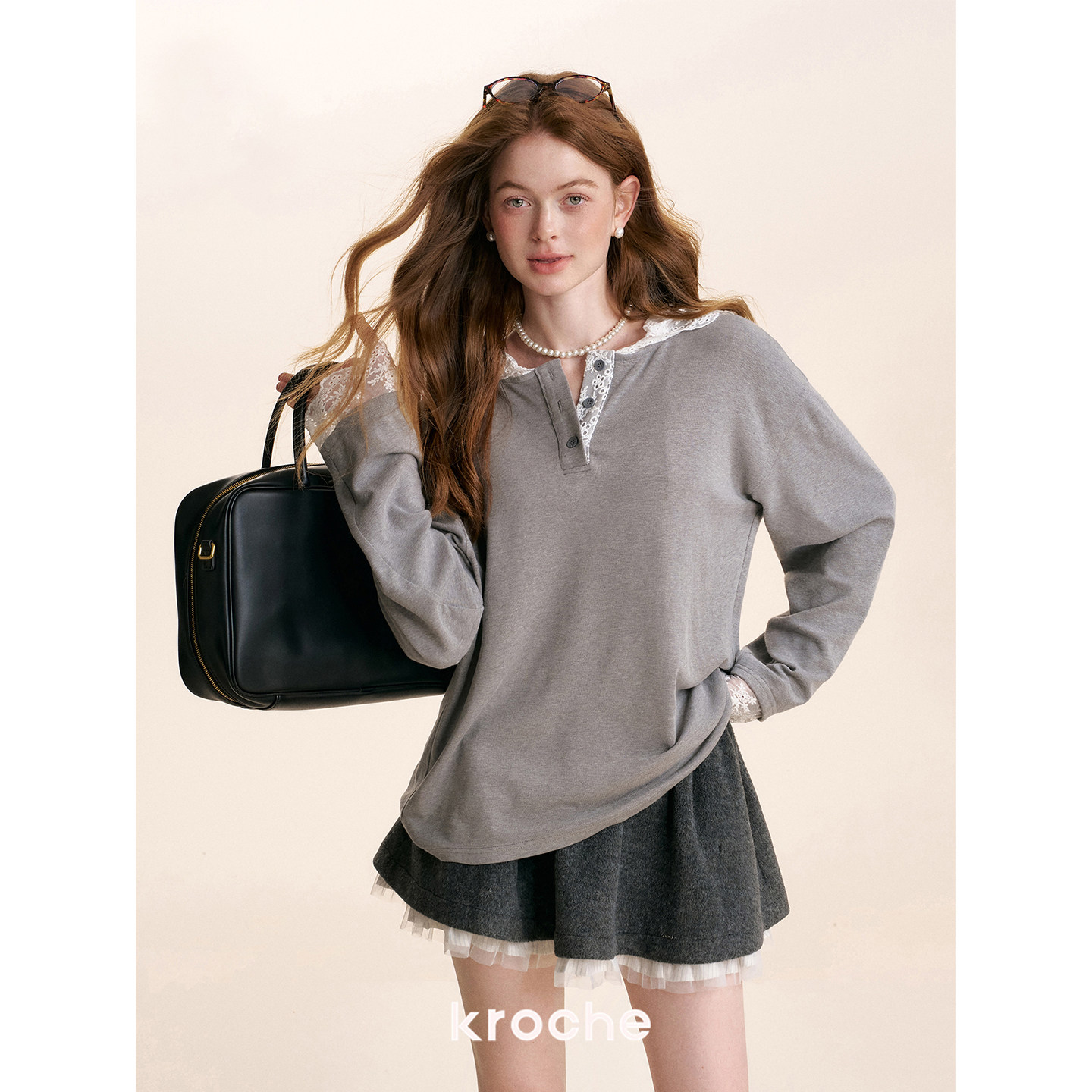 KROCHE レース 長袖 Tシャツ KE8043