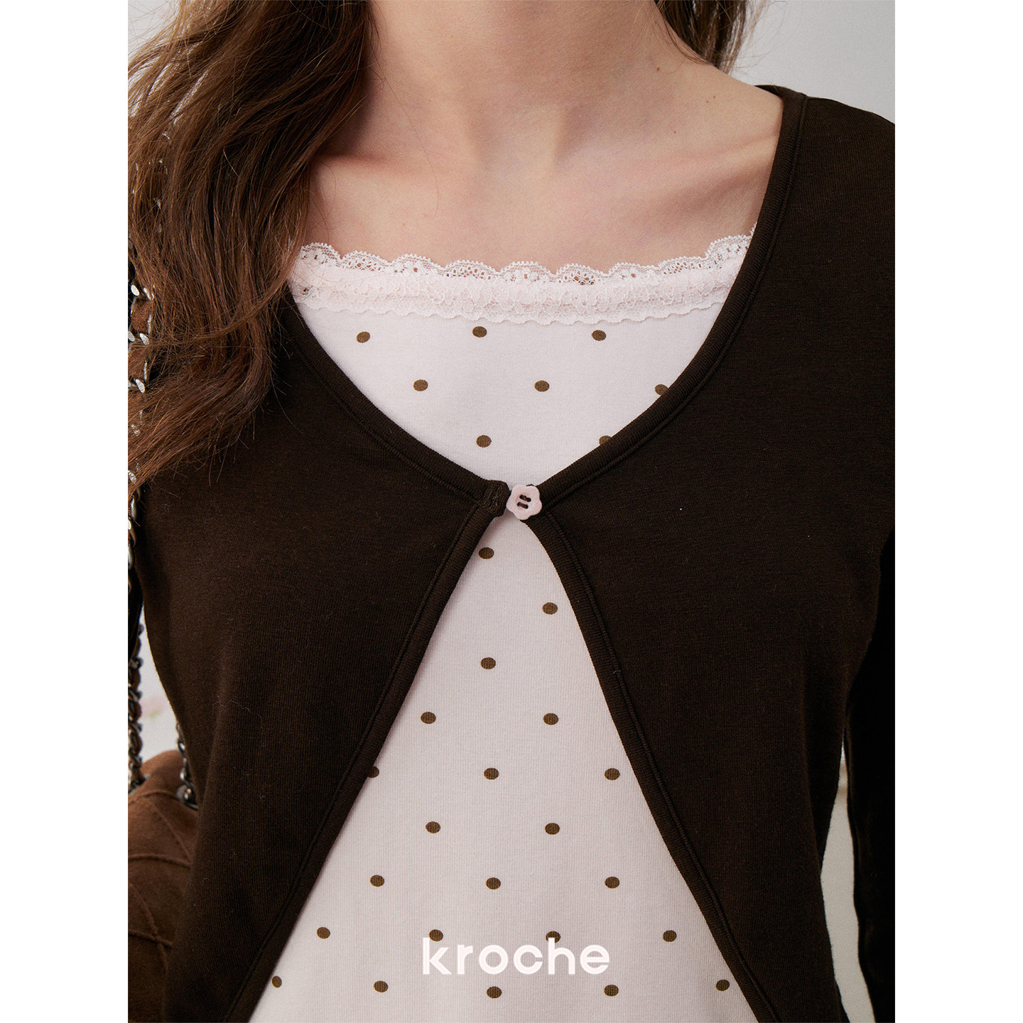 KROCHE ドット 配色 重ね着風 長袖 Tシャツ KP3133