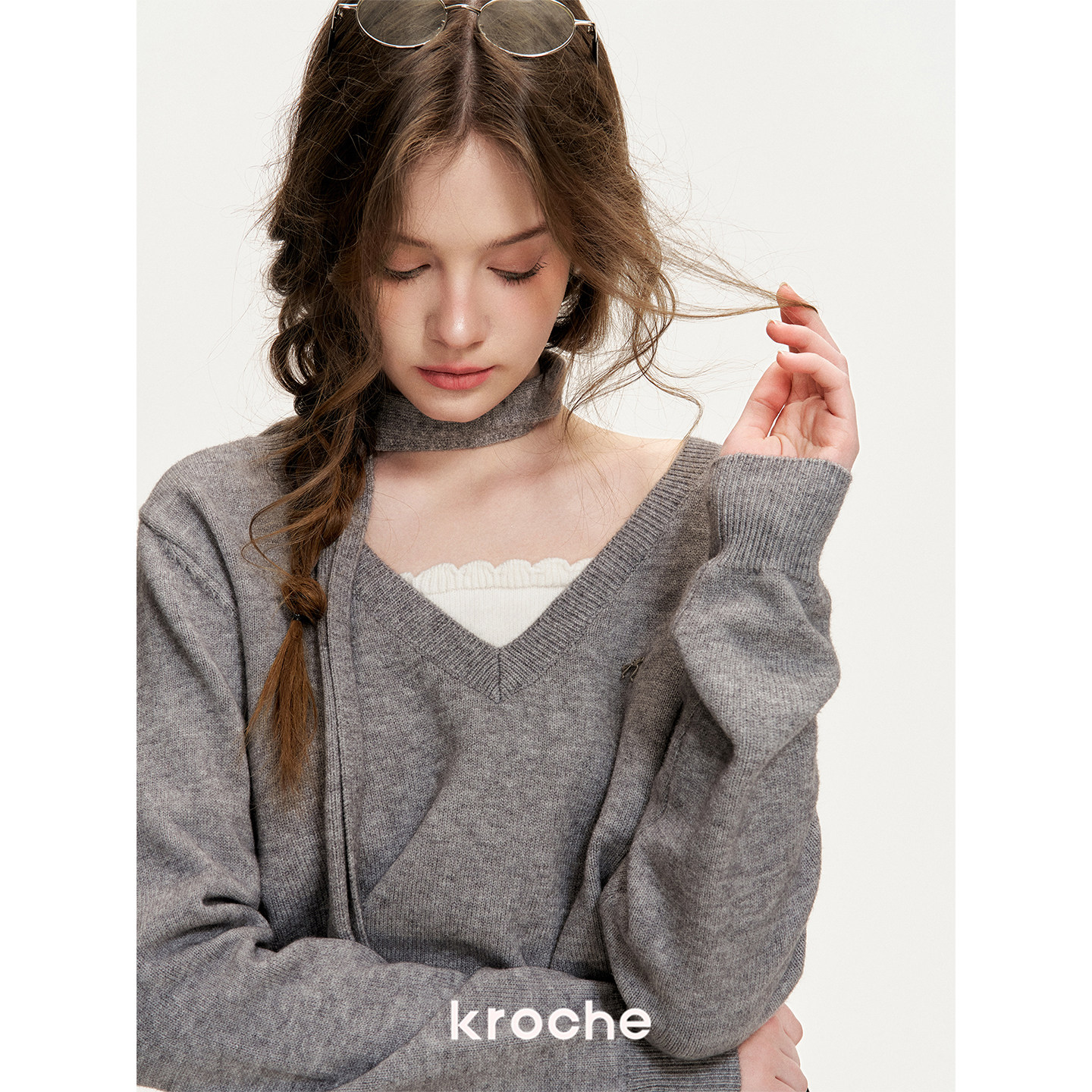 KROCHE 配色 重ね着風 ニット KP7071