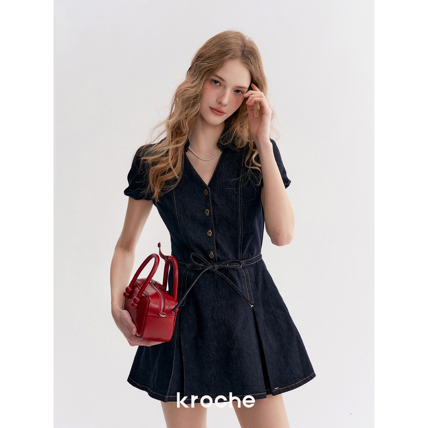 KROCHE Vネック デニム ワンピース KR9041