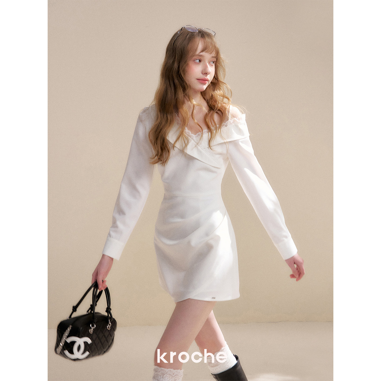 KROCHE レース アシンメトリー ワンピース KR4066