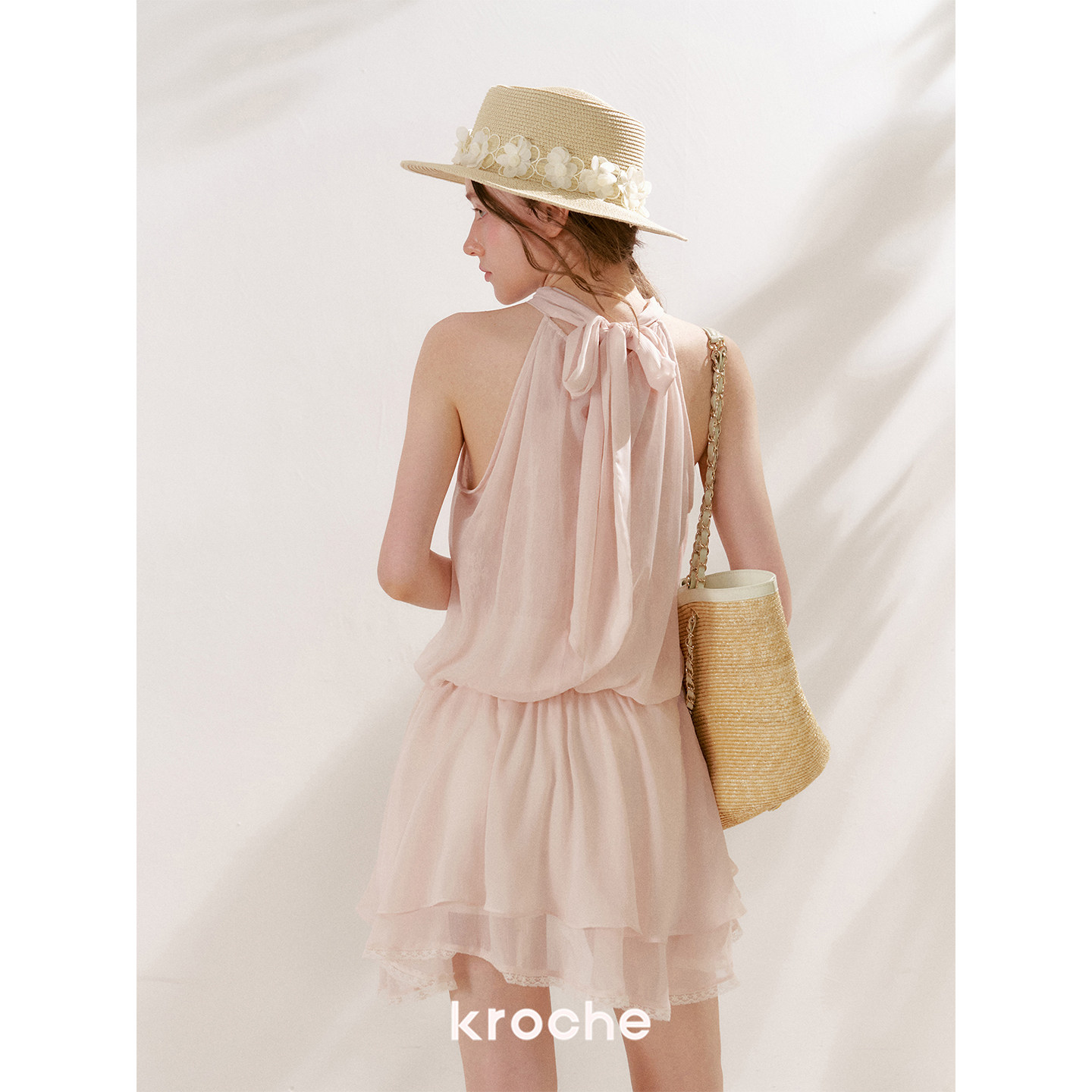 KROCHE レース Vネック ホルターネック ワンピース KR6101