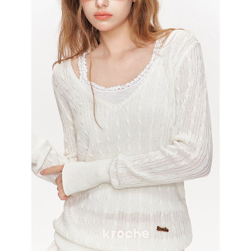 KROCHE Vネック 透かし編み ニット KB4361