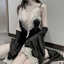 Mood lingerie Sexy sleepiness Spicy Extreme Temptation Ice Silk Hanging Band Nepotism Lace Sleeping Dress Womens Summer New