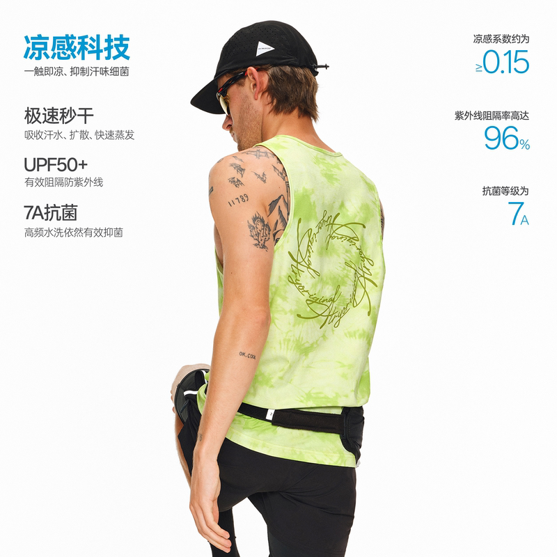 Atry Tie-Dye Printed Tank Top T-Shirt for Men, Summer Loose Fit, Sports Casual, Fitness, Running, Quick-Drying, Sleeveless Vest