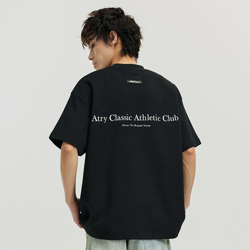 Atry Slogan Letter Black Short-Sleeve Men's Summer New Trendy Brand Loose High Street Half-Sleeve Heavyweight Pure Cotton T-Shirt Top