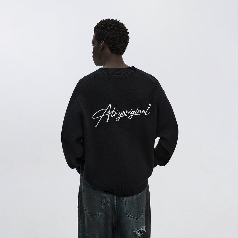 Atry Floral Logo Series Cardigan Sweater, National Trendy Brand, Loose Fit, Autumn Couple's American-Style Knitwear Jacket for Men