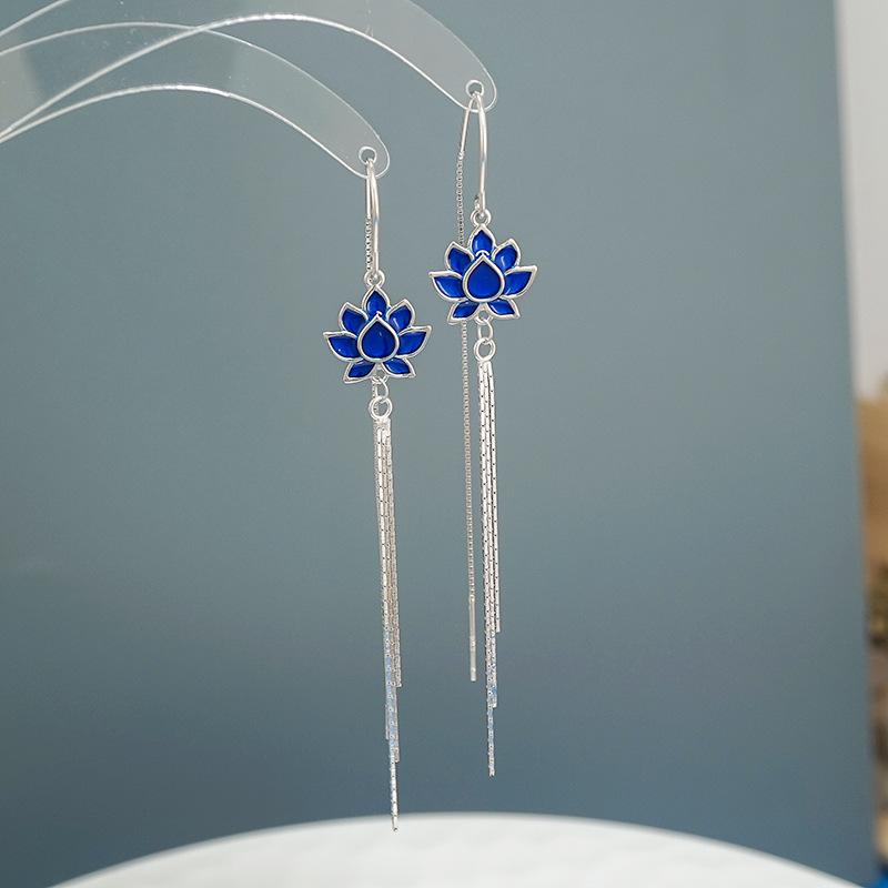 Tassel earrings sterling silver earrings temperament long earrings women show thin 2021 super fairy anti-lost s925 face trendy crystal