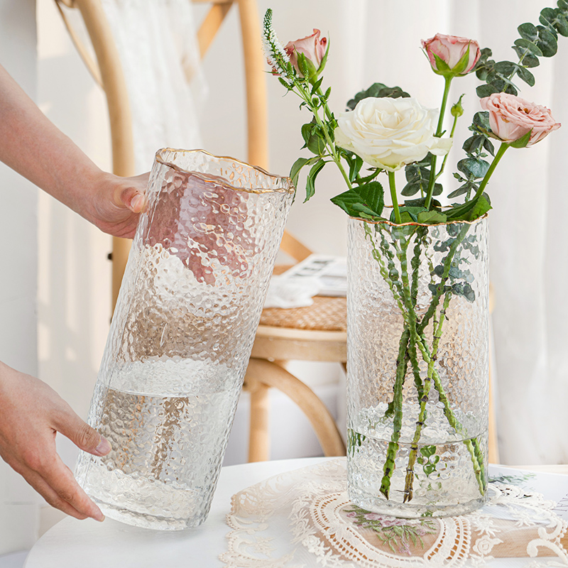 Nordic minimalist light and luxurious glass vase transparent hydroponic rich and expensive bamboo lilies dry flowers livingroom floral table hem