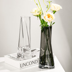 Light Luxury Vase Decoration for Living Room, Creative Irregular Transparent Glass Hydroponic Flower Arrangement Decoration, Trendy High-End Flower Vessel
