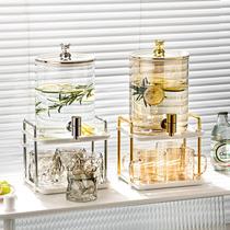 Summer cold kettle light luxury glass cold kettle high temperature resistant beverage bucket with faucet fruit tea bucket high-end kettle and cup