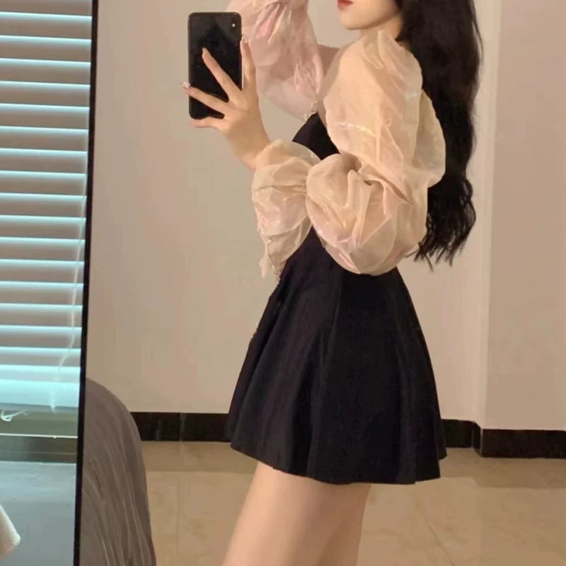 [夏蒙蒙 温泉泳衣女裙式连体保守黑色遮肚显瘦绑带虞美人ins小红书]