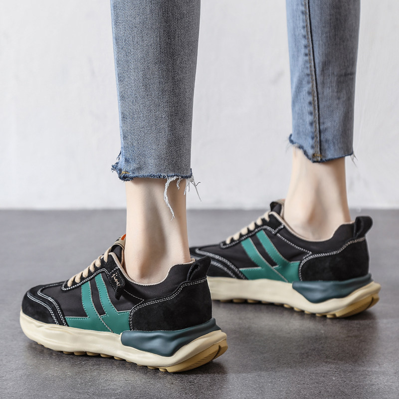 Mary Danny put on the foot-showing small ~ Forrest Gump soft sole lightweight leather waffle thick sole versatile increase 4cm