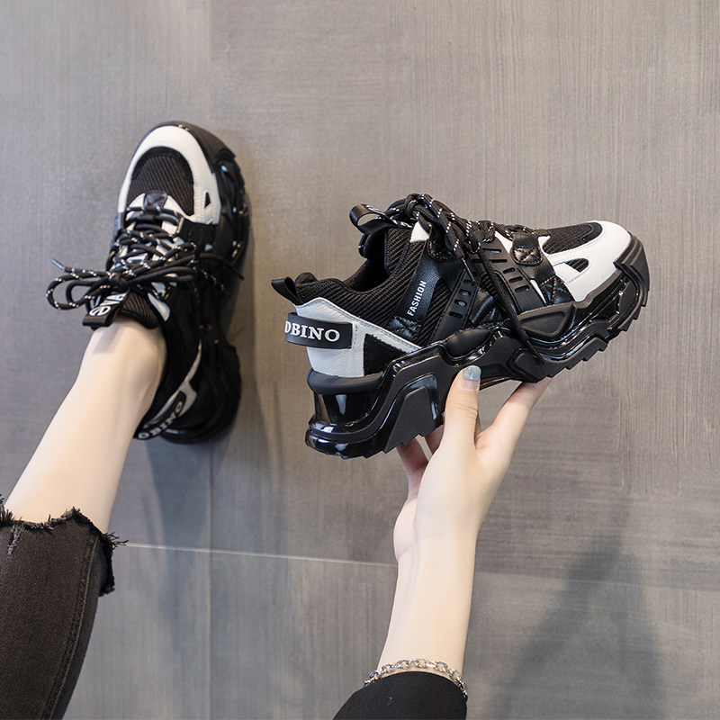 Mary Danny is easy to wear out of the tide~ Korean version of ins dad shoes thick bottom leather casual soft bottom increased by 5cm