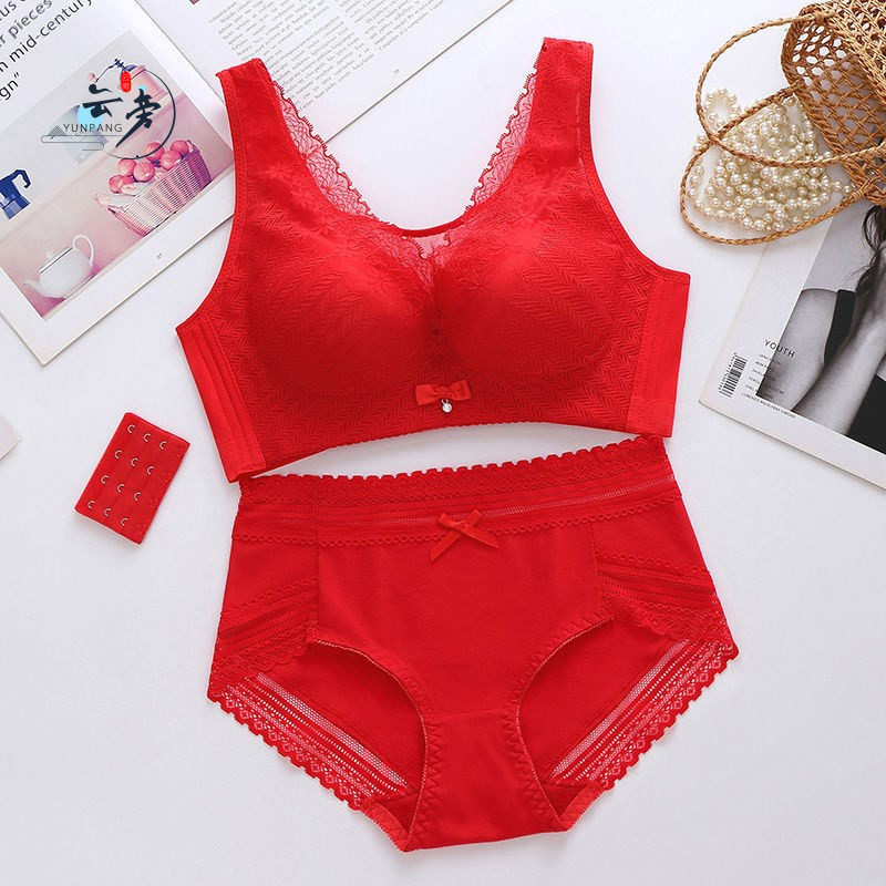 Net reddish This life of the year Great red Breasted Underwear Lady Thin Underwear suit No steel ring coalage to prevent walking light big