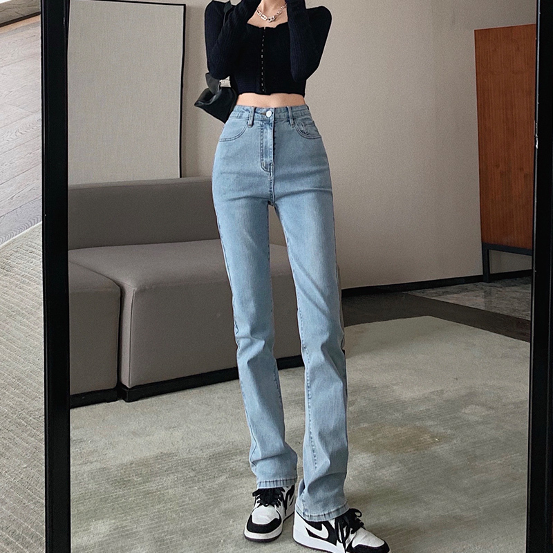 Mghg Spicy Girl Jeans for Women 2026 New Design Elastic Straight-Leg Pants High-Waisted Loose Cigarette Pants Floor-Length