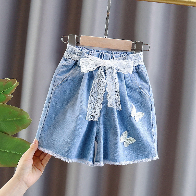 Girls' denim shorts wear thin section 2023 new foreign style girls' children's clothing summer big children's pants loose tide