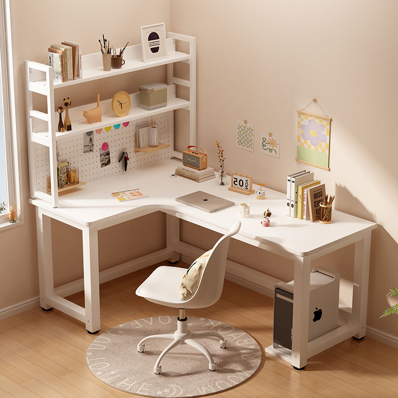 Corner Desk Home Study Desk L Type Modern Cream Wind Tunnel Dongle corner desk Bookshelf integrated table-Taobao