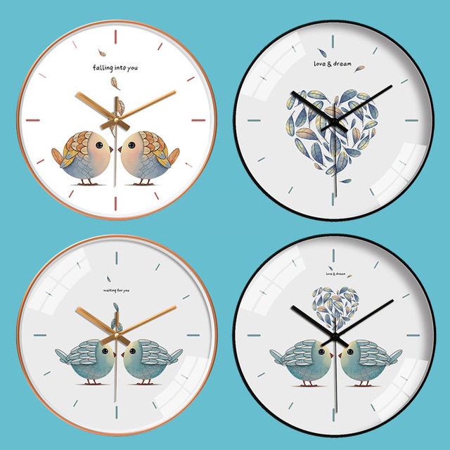 Cartoon Kissing Bird Art Wall Clock for Living Room, Home Use, Creative Simple Clock, Living Room Decoration, Quartz Clock, Silent