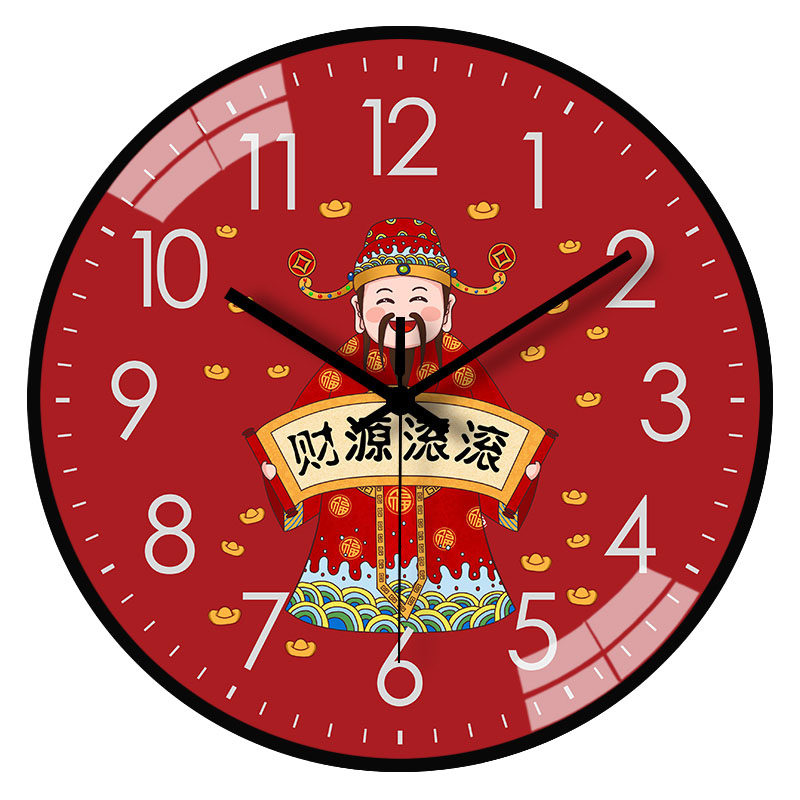 Chinese-Style Clock, Auspicious and Simple, Wall-Mounted, Silent, God of Wealth Series Clock, New Chinese-Style Living Room Cartoon Creative Wall Clock