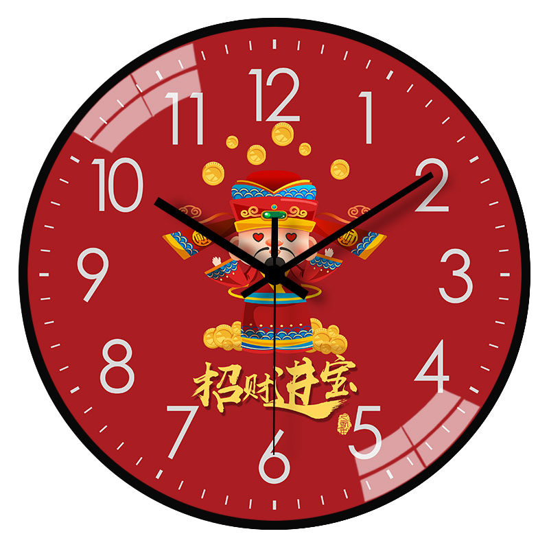Chinese-Style Clock, Auspicious and Simple, Wall-Mounted, Silent, God of Wealth Series Clock, New Chinese-Style Living Room Cartoon Creative Wall Clock